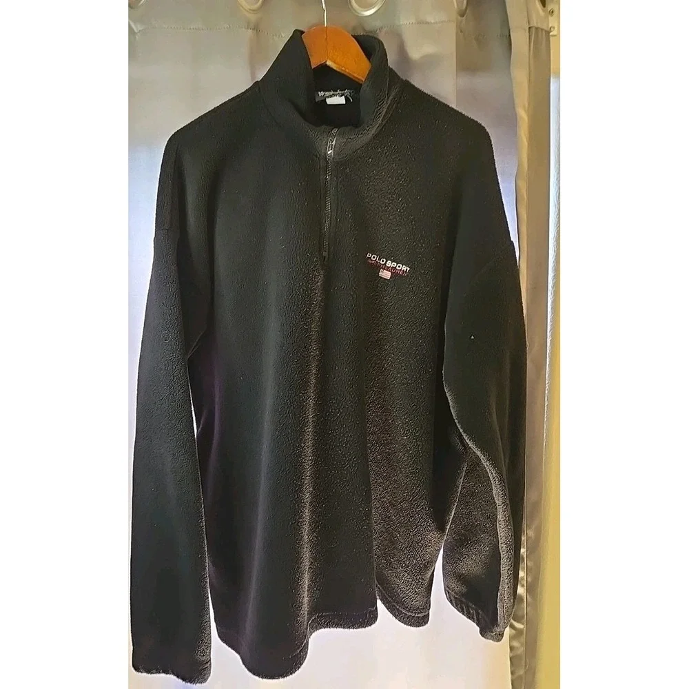 Vtg Polo Sport Ralph Lauren Sweatshirt Men's 2XL Black‎ Fleece 1/4 Zip 90s USA